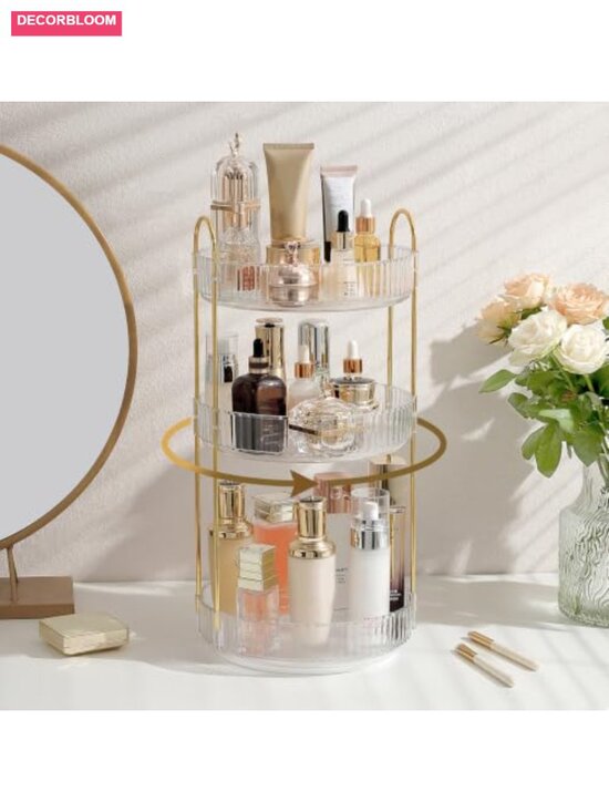 3-Tier 360° Rotating Makeup Organizer for Vanity Countertop - White main image 5